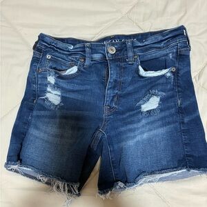 American Eagle Dark Blue Ripped Jean Shorts